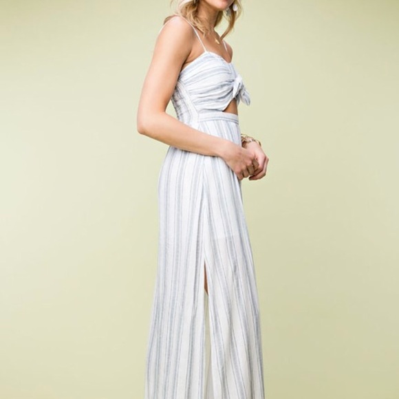 Striped Maxi Romper Dress With Cutouts and Slits - Picture 5 of 7